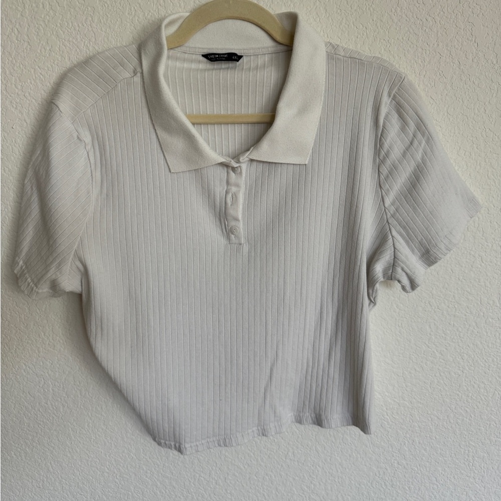 SHEIN White and Black Ribbed Polo Crop Tops